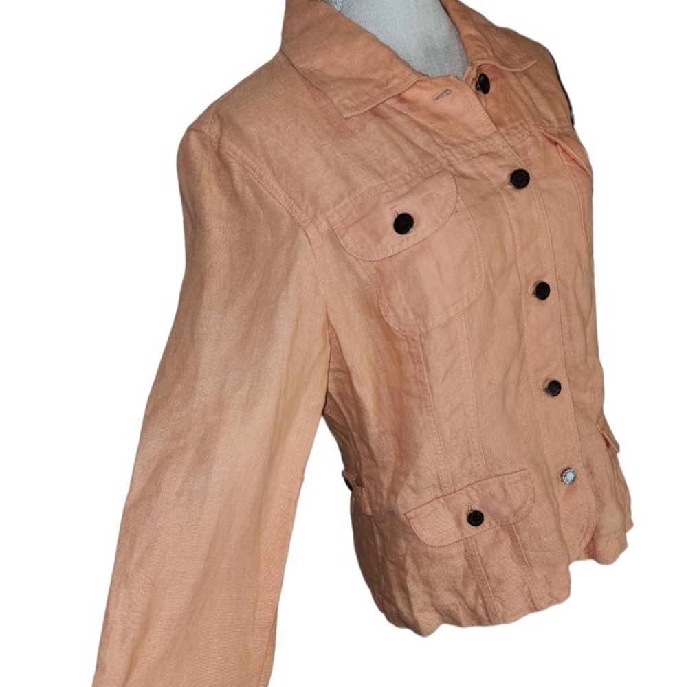 J. Jill Jacket 100% Linen Medium Peach Coral Lightweight Business Casual